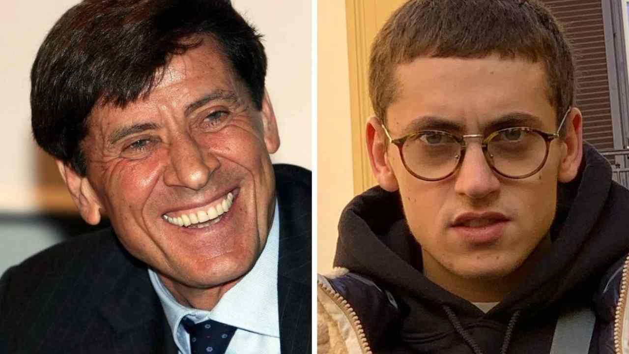 Gianni Morandi e il figlio in una immagine divisa in due foto