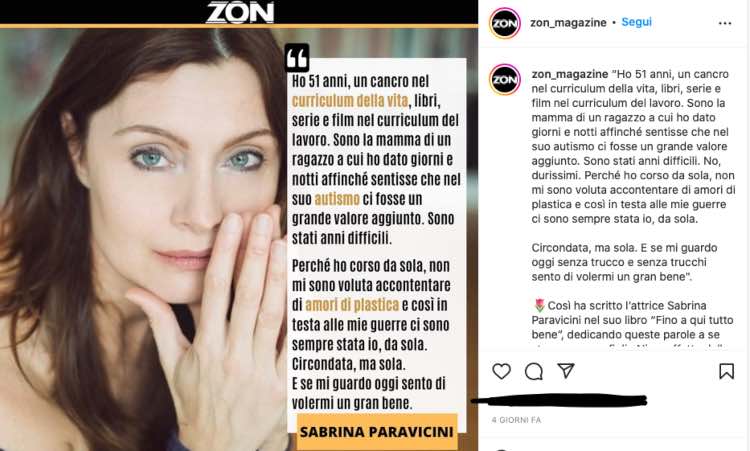 Sabrina Paravicini dura battaglia contro il cancro