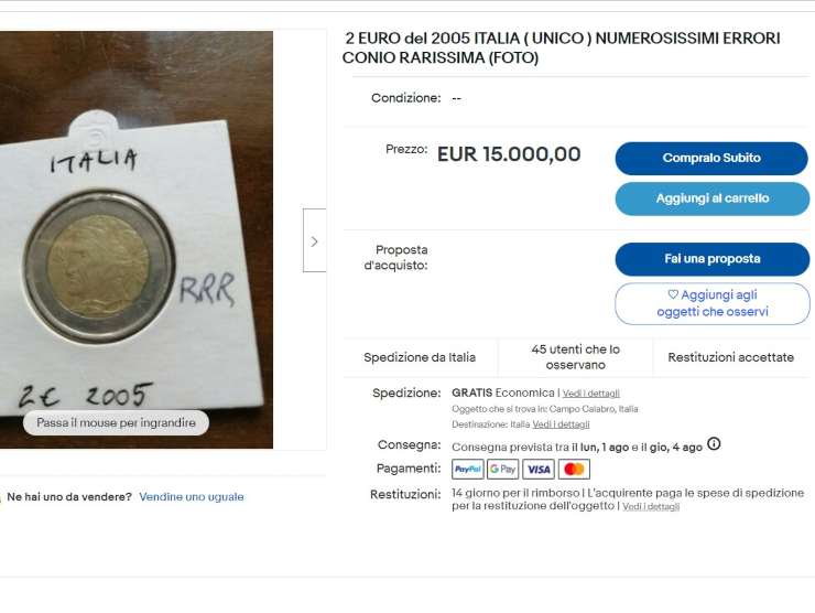 La ricca offerta per la moneta da 2 Euro (fonte Ebay) (1)