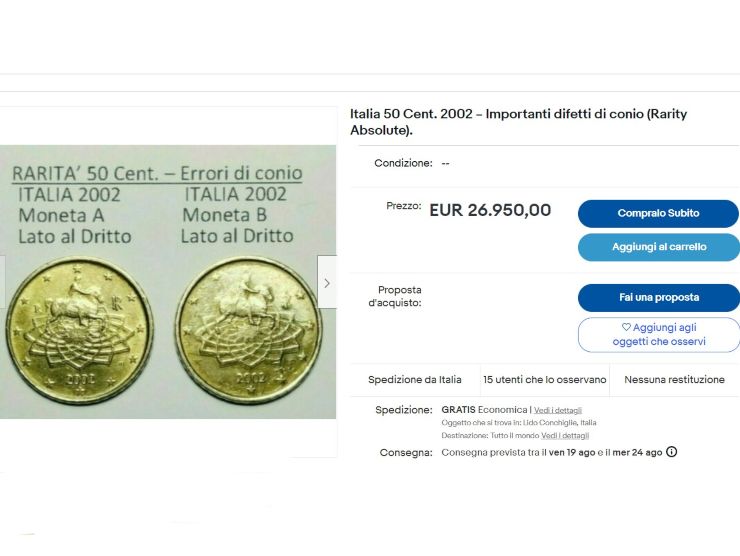 L'annuncio su eBay (fonte web) 